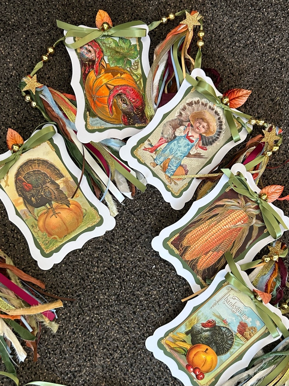 Thanksgiving garland 1900s vintage repurposed holiday postcards